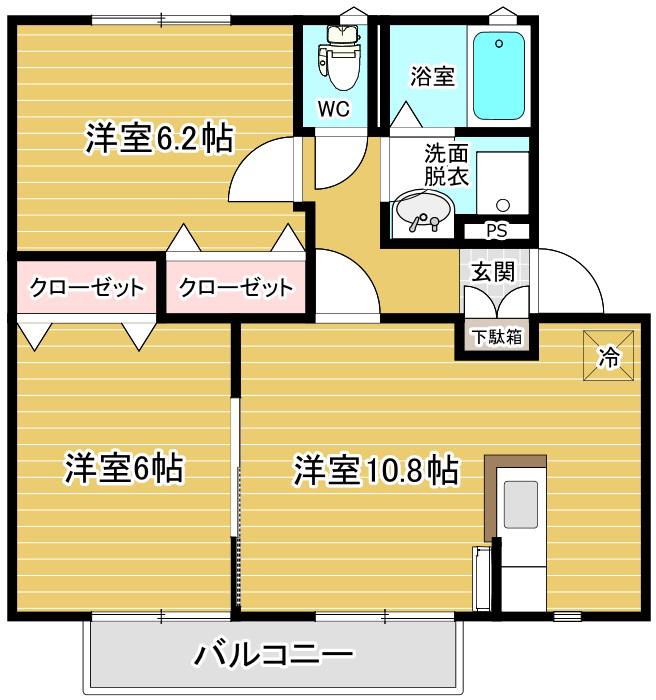 メルヴェーユ松代 A棟(2LDK/1階)の間取り写真