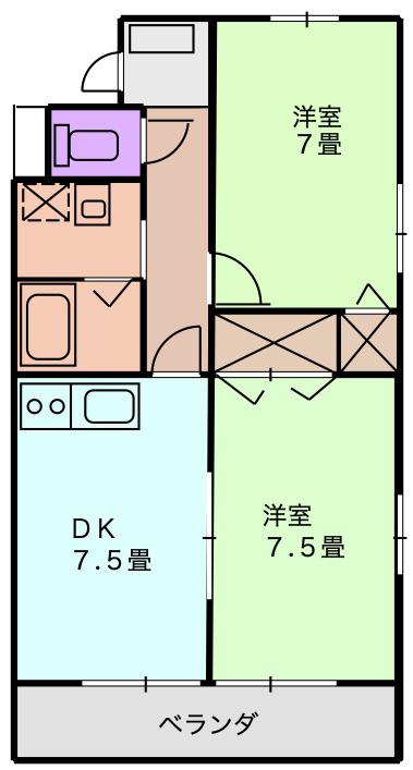 ニューヨコオ(2DK/2階)の間取り写真