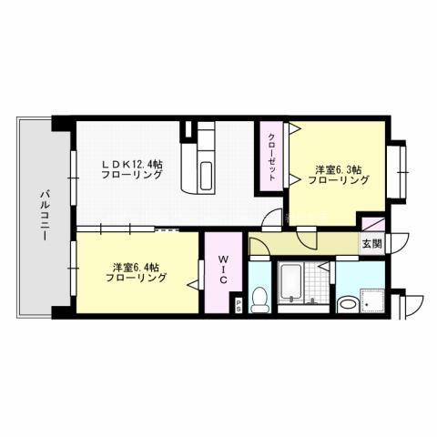 スカイシャトレ曰佐(2LDK/4階)の間取り写真