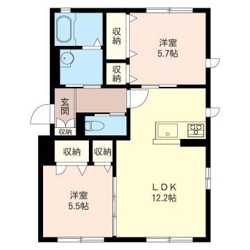 ブリリアントK(2LDK/1階)の間取り写真