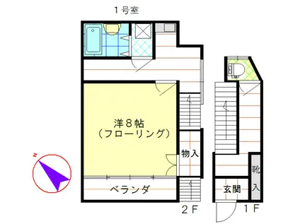 東急池上線 石川台駅 徒歩4分 2階建 築49年(ワンルーム/2階)の間取り写真