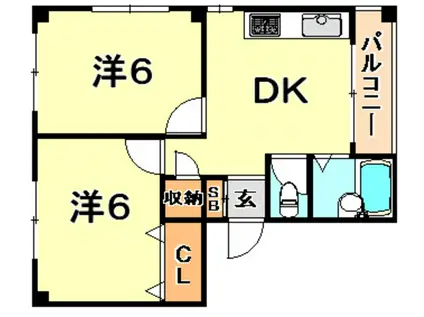 ボシュケ六甲(2DK/4階)の間取り写真