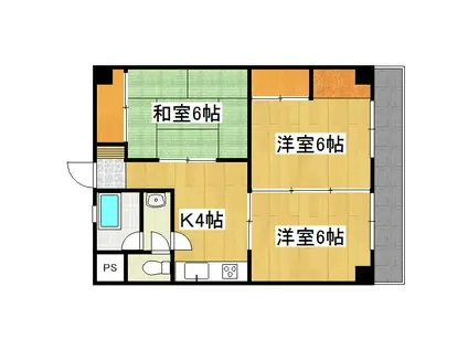 若原ハイツ(3K/4階)の間取り写真