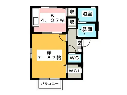 セジュールKISHI(1DK/1階)の間取り写真