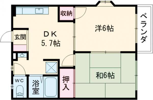 リベルテ白石 A棟(2DK/1階)の間取り写真