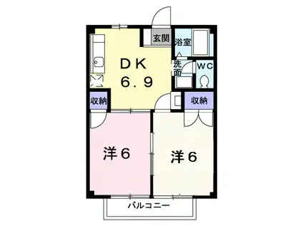 アンプルール足崎II(2DK/2階)の間取り写真