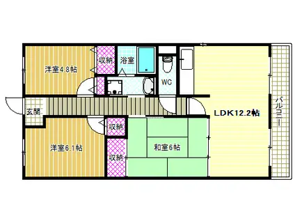 ボヌール錦織公園(3LDK/4階)の間取り写真