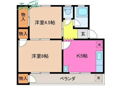 コーポフジ(2K/2階)の間取り写真