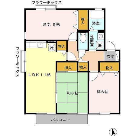 ロイヤルガーデン野口 B棟(3LDK/2階)の間取り写真