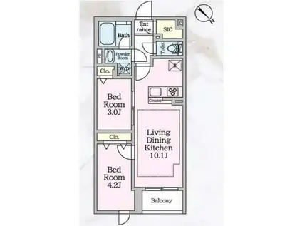 アーバネックス文京小石川(2LDK/2階)の間取り写真