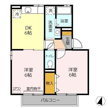 リブェールA(2DK/2階)の間取り写真