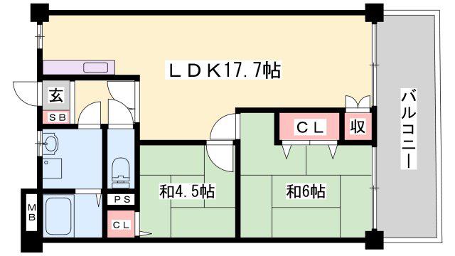 ブエナビスタ姫路(2LDK/3階)の間取り写真
