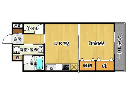 クレインタートル弐番館(1DK/4階)の間取り写真