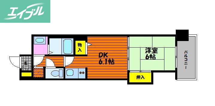 朝日プラザ岡山サウスフロント(1DK/2階)の間取り写真