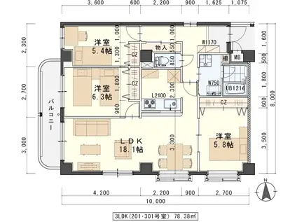 ベルブラン船岡(3LDK/3階)の間取り写真