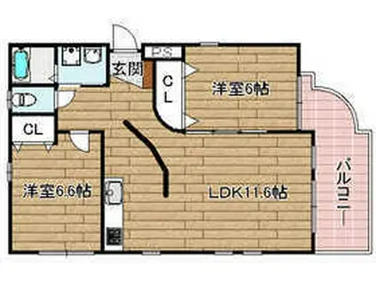 ウォールデンヒルズ(2LDK/1階)の間取り写真