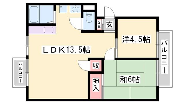 ハイツボヌール(2LDK/2階)の間取り写真
