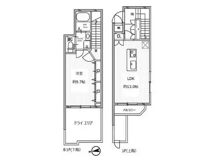 白金高輪レジデンス(1LDK/B1階)の間取り写真