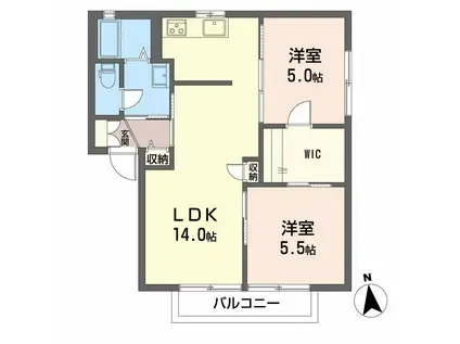 コンフォート山川(2LDK/1階)の間取り写真