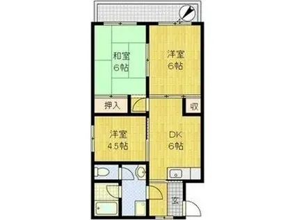 コーポ上町A棟(3DK/1階)の間取り写真