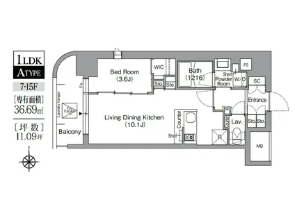 コンフォリア・リヴ北浜淡路町(1LDK/7階)の間取り写真