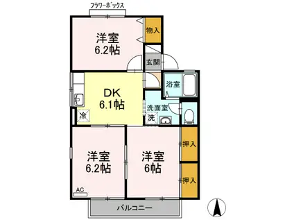 グランシャリオ II棟(3DK/2階)の間取り写真