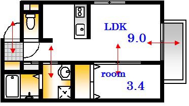 LUFELI羽衣(1LDK/3階)の間取り写真
