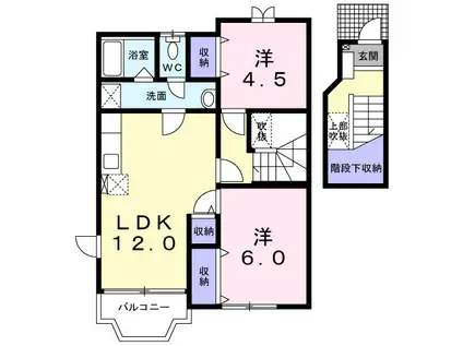 パティオソレアードKT B(2LDK/2階)の間取り写真