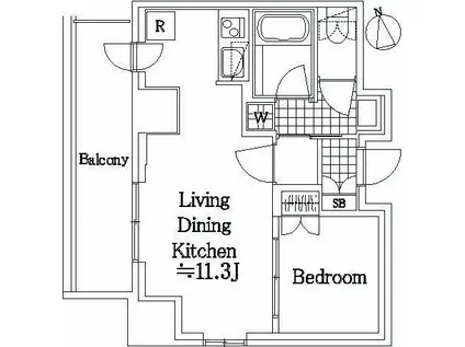 スカイグランデ汐留(1LDK/12階)の間取り写真
