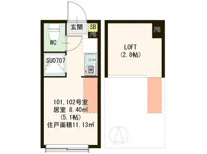 エルピス鷺ノ宮(ワンルーム/1階)の間取り写真