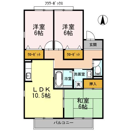 ルミエールB棟(3LDK/2階)の間取り写真