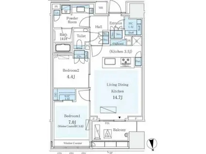パークコート ザ・三番町ハウス(2LDK/3階)の間取り写真