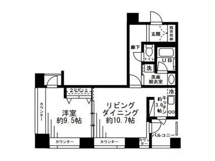 レジディアタワー麻布十番(1LDK/13階)の間取り写真