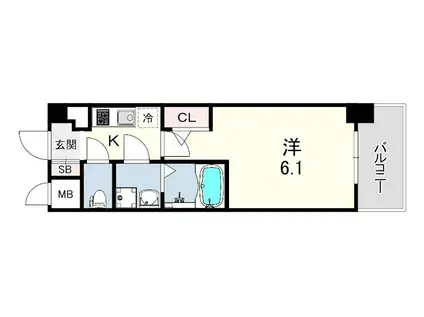 CION KOBE BAYSIDE(1K/4階)の間取り写真