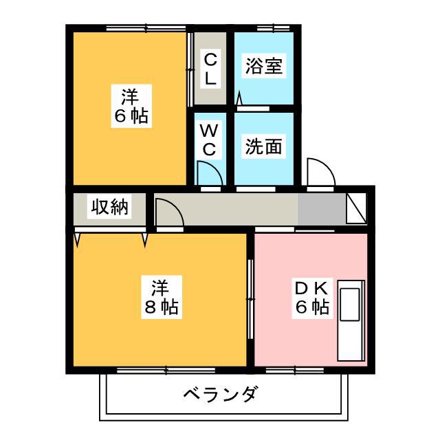 静岡県磐田市 2階建 築30年(2DK/2階)の間取り写真