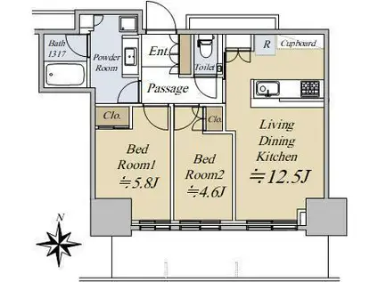 大崎駅西口F南地区市街地再開発(2LDK/9階)の間取り写真