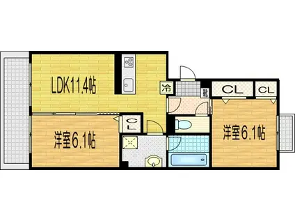 グランソレイユ西院 A棟(2LDK/3階)の間取り写真