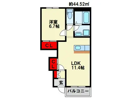 サンフォレスタI(1LDK/1階)の間取り写真