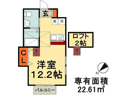 グランニール南花園(ワンルーム/2階)の間取り写真