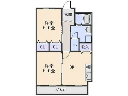 荻ビル(2DK/3階)の間取り写真