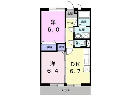 エーデルハウス ローゼ(2DK/1階)の間取り写真