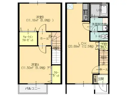 アネックス21城之内A(2LDK/1階)の間取り写真
