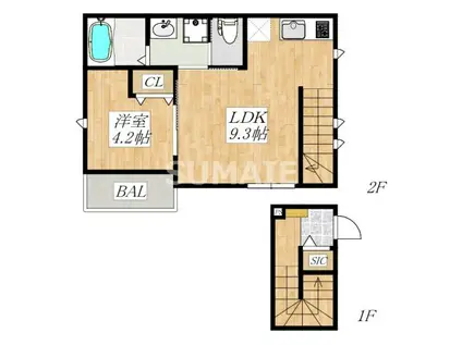 KRSUNCOURT(1LDK/2階)の間取り写真