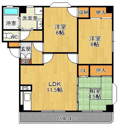 ファミーユ宝塚(3LDK/1階)の間取り写真