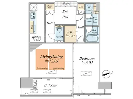 グラングリーン大阪 THE ノース RESIDENCE(1LDK/26階)の間取り写真