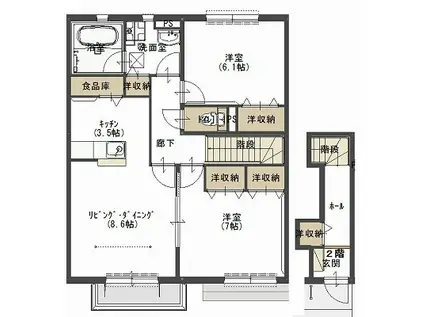 シェーン・ヴァルト(2LDK/2階)の間取り写真