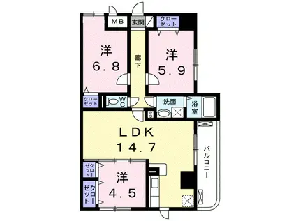 ディアコート木太(3LDK/4階)の間取り写真