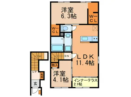 アーバンテラス(2LDK/2階)の間取り写真