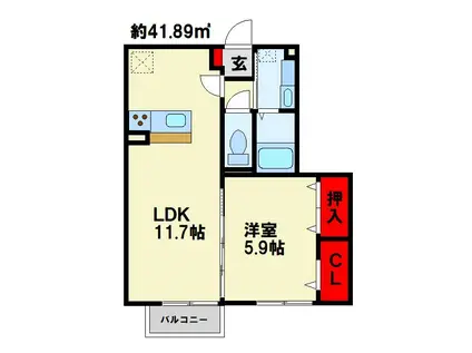 RECENTE浜町(1LDK/2階)の間取り写真