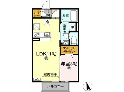 グランフェルティA棟B棟(1LDK/1階)の間取り写真